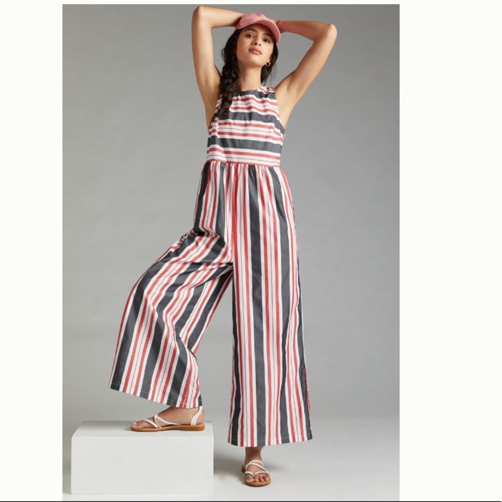 ANTHROPOLOGIE Maeve Striped Wide Leg Jumpsuit S
